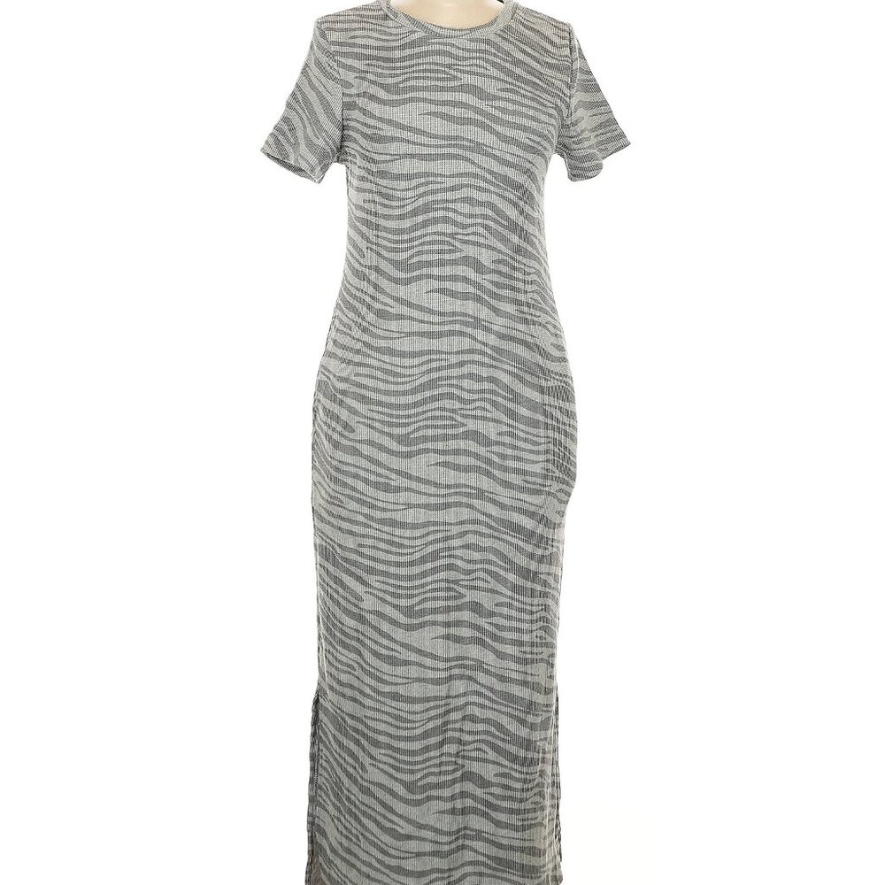 NWT Anthropologie gray Zebra print maxi dress with POCKETS, size Medium